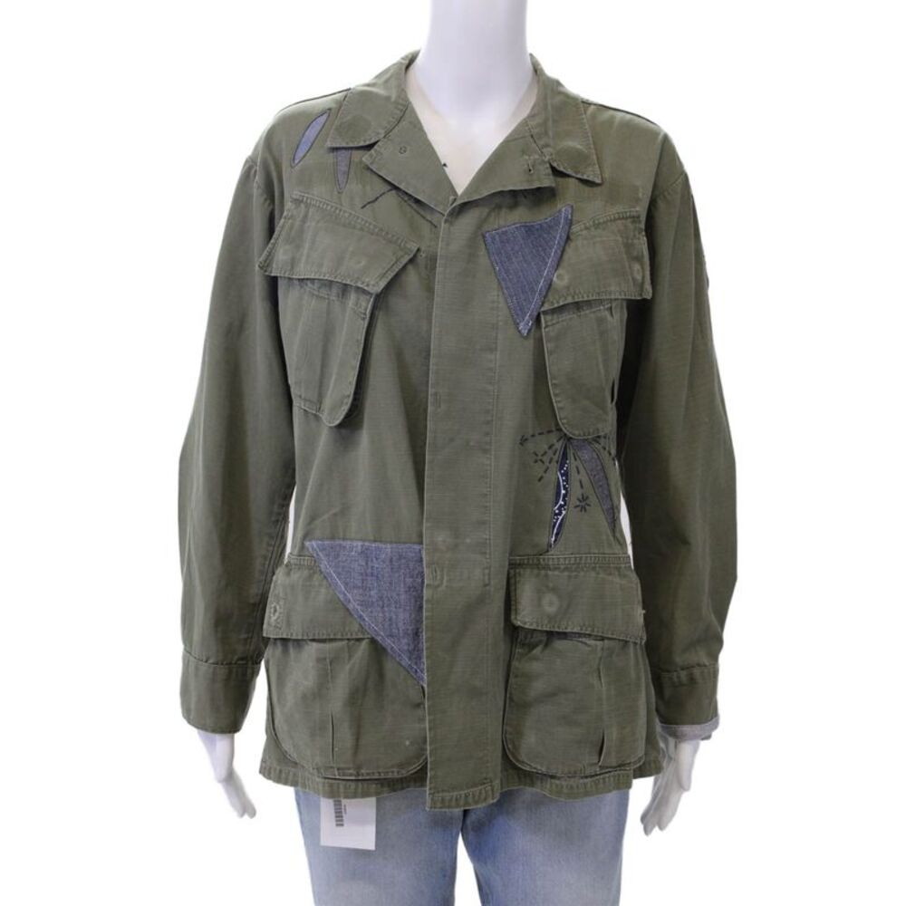 Macshore Classics Womens Button Front Collared Jacket Green Cotton Size Medium